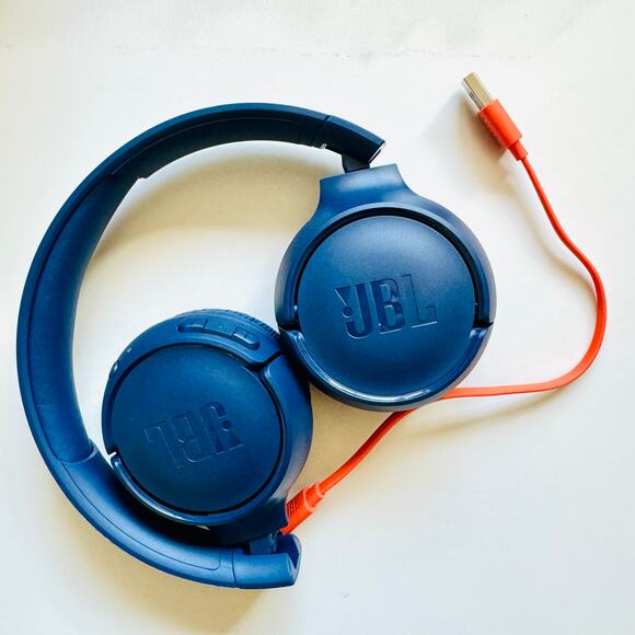 NEW JBL 510T Navy Blue Orange Wireless Bluetooth Over Ear Chunky Headphones - Picture 3 of 14